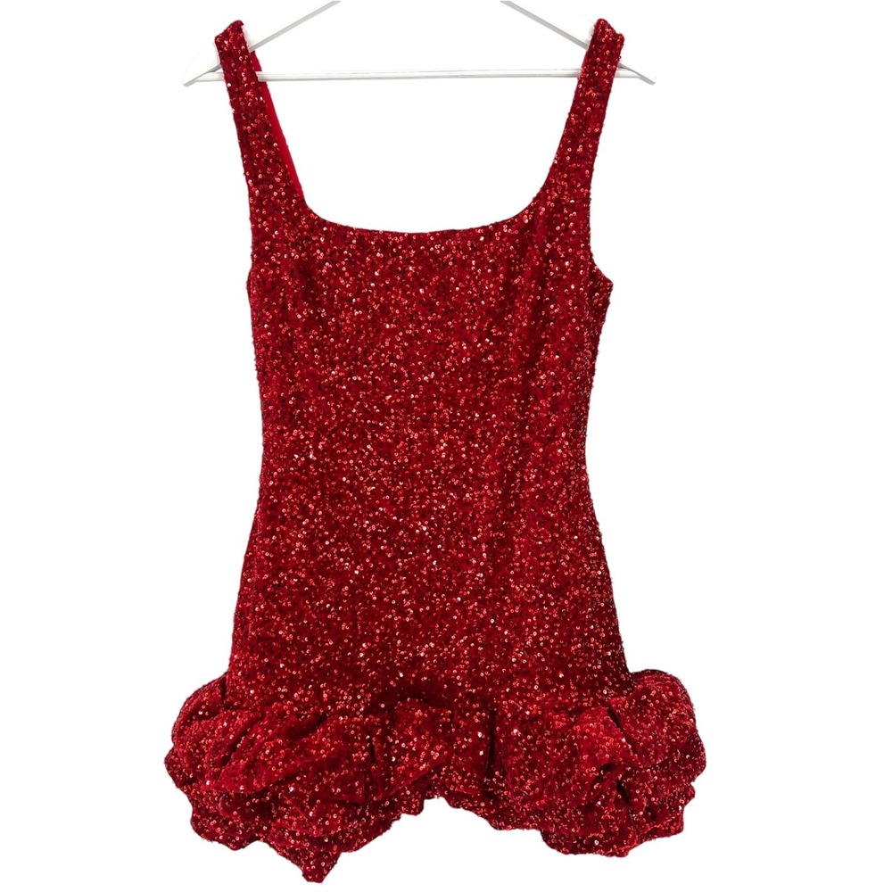 Fashion Nova Brandy Bubble Sequin Mini Dress Women Size M Red Party Holiday Glam